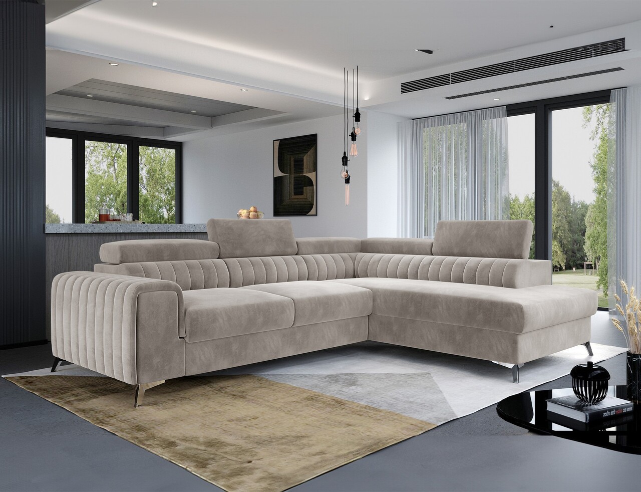 Coltar extensibil dreapta 4 locuri, ELTAP, Lau-40, Laurence, 278x205x92 cm, lemn/poliester, bej deschis - imagine 7